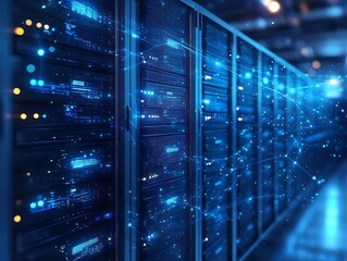 Data center network, server room, digital, connectivity, technology, glowing, future, infrastructure, background, tech