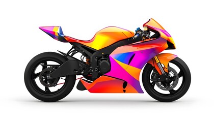 Fototapeta premium Colorful modern sport motorcycle with an eye catching geometric design