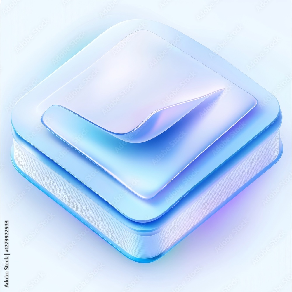 Aufkleber abstract stacked squares with subtle light and shadow: minimalist design in blue and white tones