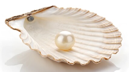 Lustrous Pearl in Elegant Scallop Shell: Natural Beauty