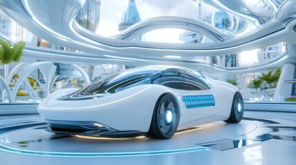 Futuristic Electric Car in Smart City - Futuristic design