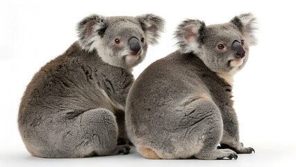 Fototapeta premium Two Adorable Koalas Sitting Together on White Background