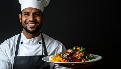 Chef presents grilled dish