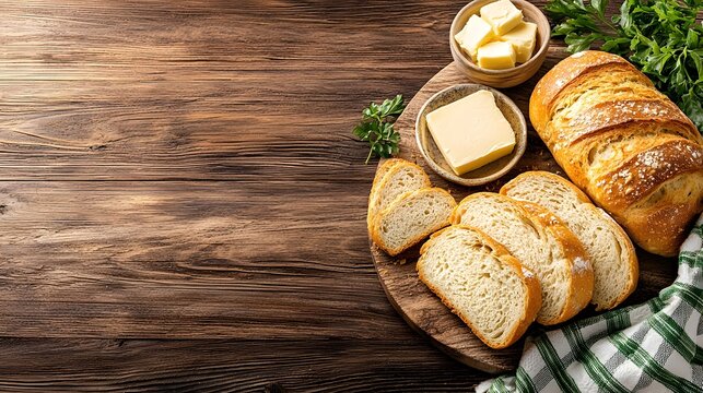 A photograph of a plate of traditional Irish barmbrack bread sliced and served with butter placed on a rustic wooden surface  The warm comforting image showcases the bread s dense