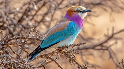Lilac-breasted Roller Perched on a Branch