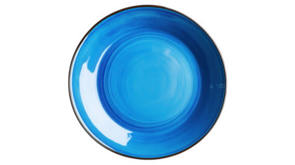 round. vibrant blue plate with a smooth. glossy surface. showcasing a gradient of blue tones that create an appealing visual effect the plate is set against a plain background. emphasizing its color a