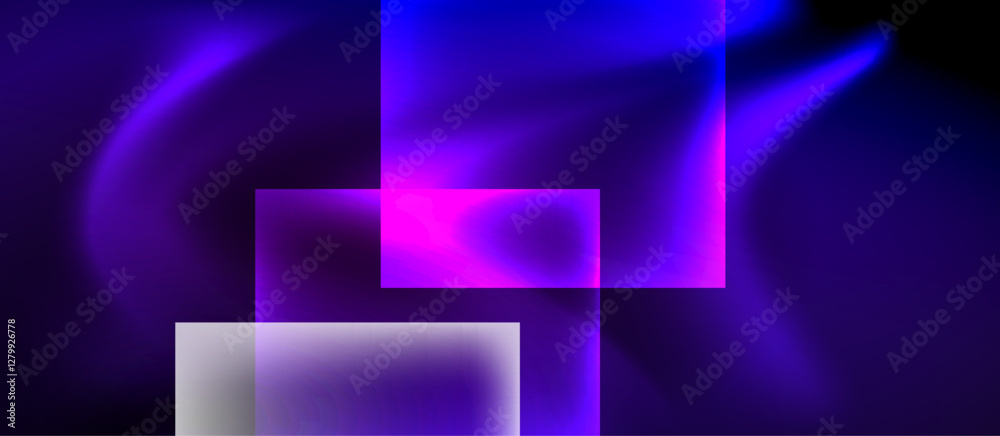 Poster glass squares with neon shiny light abstract background