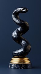 Fototapeta premium Black snake sculpture, dark background, art