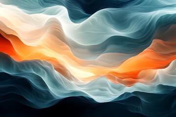 Obraz premium Abstract wave landscape, sunset, digital art