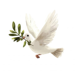 Fototapeta premium Dove with olive branch – religious Easter cliparts with transparent background