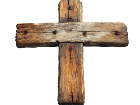 Old wooden cross isolated on transparent background