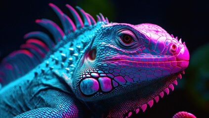 Fototapeta premium Neon Iguana: A Vibrant Portrait of a Reptile
