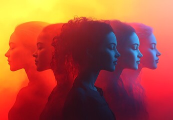 Overlapping Silhouettes Against Vibrant Orange and Blue Gradient