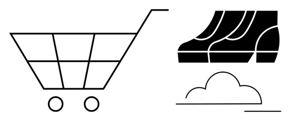 Shopping cart, warehouse facade, and cloud icons suggest logistics, online shopping, data storage, and cloud services. Ideal for e-commerce, IT, supply chain digital marketing retail logistics