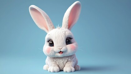 Obraz premium Adorable White Bunny Rabbit Sitting on Blue Background with Big Eyes