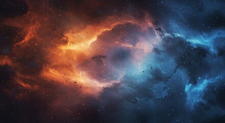 Fototapeta premium Dual Flames: Nebulous Clouds with Contrasting Hues - A Cosmic Scene with Fiery Orange and Icy Blue, Evoking the Power and Mystery of Stellar Phenomena