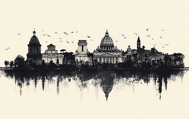 Plakat Rome skyline, architectural view, reflection, birds, tranquil