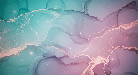 Obraz premium Marble Veins: Abstract Fluid Art with Teal and Mauve - A Textured Background with Glimmering Gold Accents, Evoking a Sense of Elegance and Tranquility