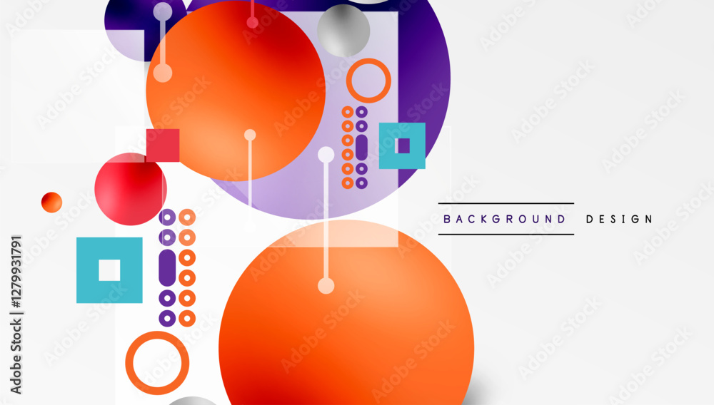 Poster minimalistic abstract vector design, layered geometric shapes circles, squares, and triangles with s