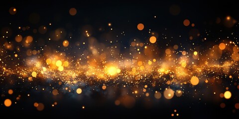 Obraz premium Glimmering Bokeh Effect with Golden and Orange Lights Against a Dark Background for Creative Design and Festive Themes
