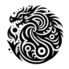 Fototapeta premium AI Generate of Stylized Dragon Skin Pattern, iconic, icon, simple, elegant, abstract, circular shape. Fierce and mythical appearance, for logos, tattoos, and fantasy-themed branding.