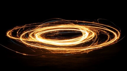 Abstract light trails swirling, light painting, glowing circular motion, possible use in graphic design