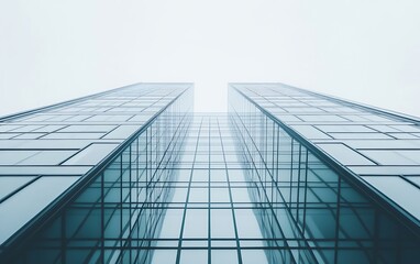 Obraz premium Modern glass skyscrapers viewed from the ground. 