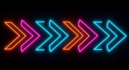 Vibrant neon arrow streaks across a dark background, illuminating the path forward with dynamic motion and a spectrum of glowing colors.