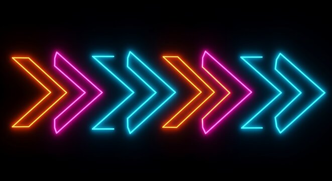 Vibrant neon arrow streaks across a dark background, illuminating the path forward with dynamic motion and a spectrum of glowing colors.