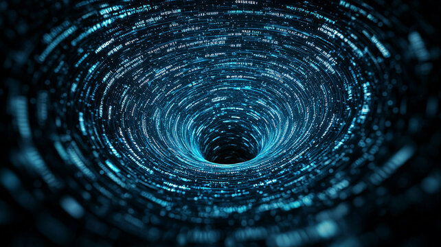 Tech stocks financial market volatility. Swirling data representing economic volatility in digital vortex