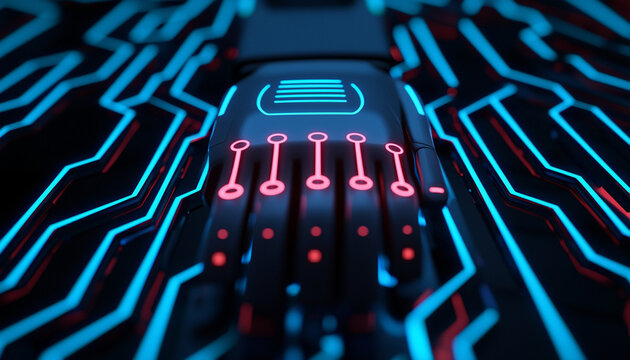 Smart home automation innovation. Futuristic hand with glowing circuits and technology design