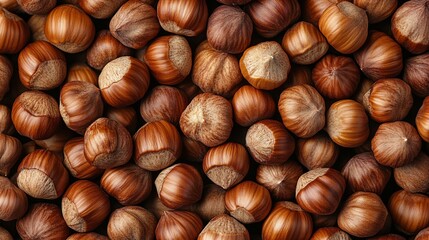 Obraz premium Brown hazelnuts filling the frame with their textured surfaces