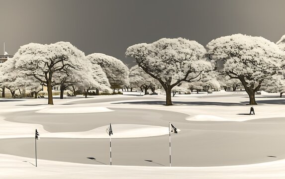 Snowy Golf Course Winter Scene