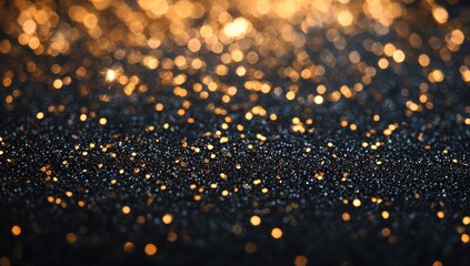 Shimmering Gold and Black Glitter Background with Sparkling Bokeh Effect for Elegant and Festive Designs, Perfect for Celebrations or Event Promotions