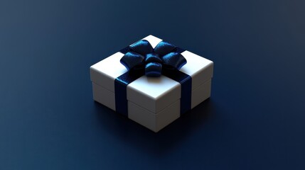 White gift box with navy blue ribbon. Perfect for holidays, celebrations, or gifting concepts.
