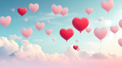 Heart-Shaped Balloons Floating in the Sky