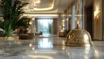 Luxury Hotel Reception Desk with Golden Service Bell