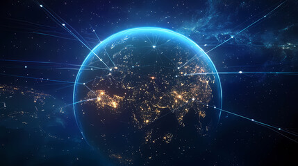 Obraz premium Global Connectivity: A Futuristic Earth Nightscape