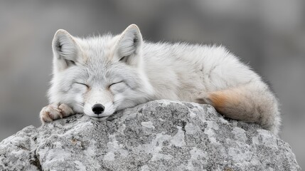 Arctic fox sleeping rock mountain wildlife nature