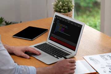 Software development programming on computer screen for brisk application and program coding