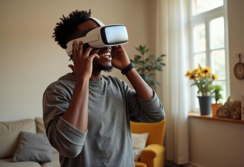 African man wearing virtual reality headset