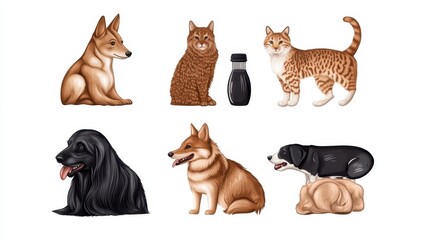 Obraz premium Pixel Art Illustration Of Six Pets Dogs And Cats In A Simple Style