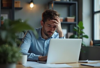 businessman working on laptop but is stressed