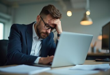 businessman working on laptop but is stressed