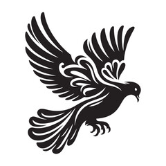 Dove Bird Silhouette Vector Illustration, Solid White Background.