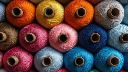A close up shot of many colorful yarn spools