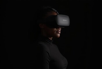 African woman wearing virtual reality headset