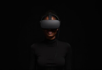 African woman wearing virtual reality headset