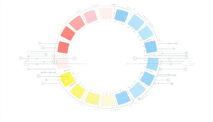 Obraz premium A circular color wheel featuring a gradient of colors, including red, blue, and yellow, with accompanying data lines for analysis or design.