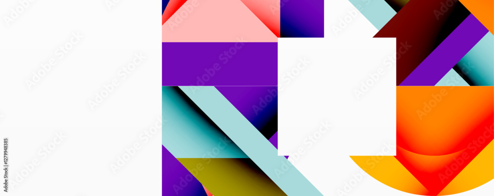 Poster Abstract geometric composition with interlocking circular and angular shapes, featuring smooth gradients and sharp contrasts on a white background